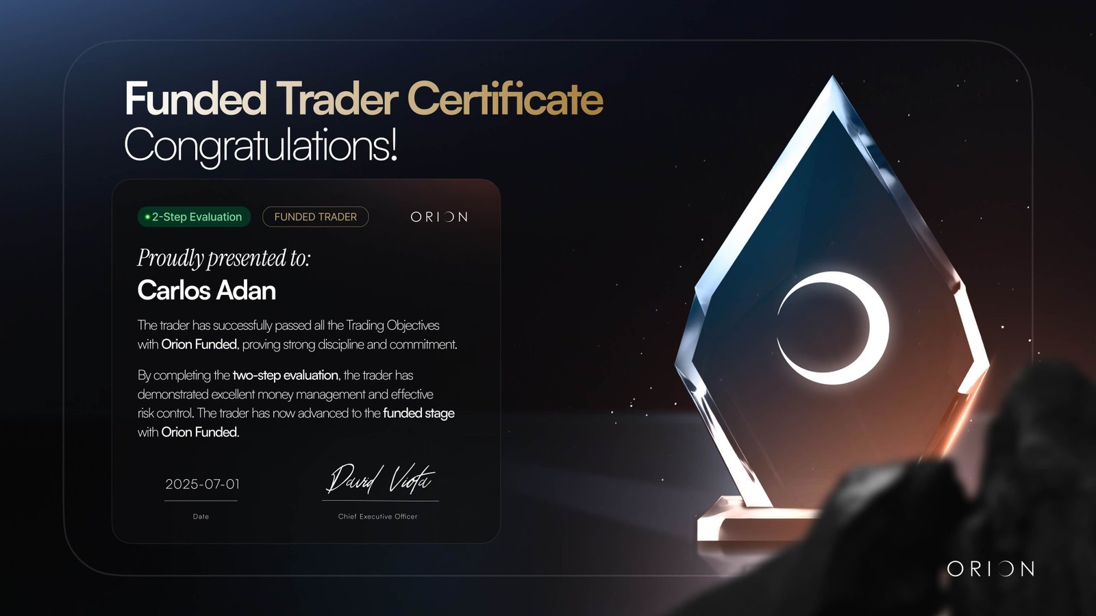 Orion Funded Trader Certificate — Junio 2025